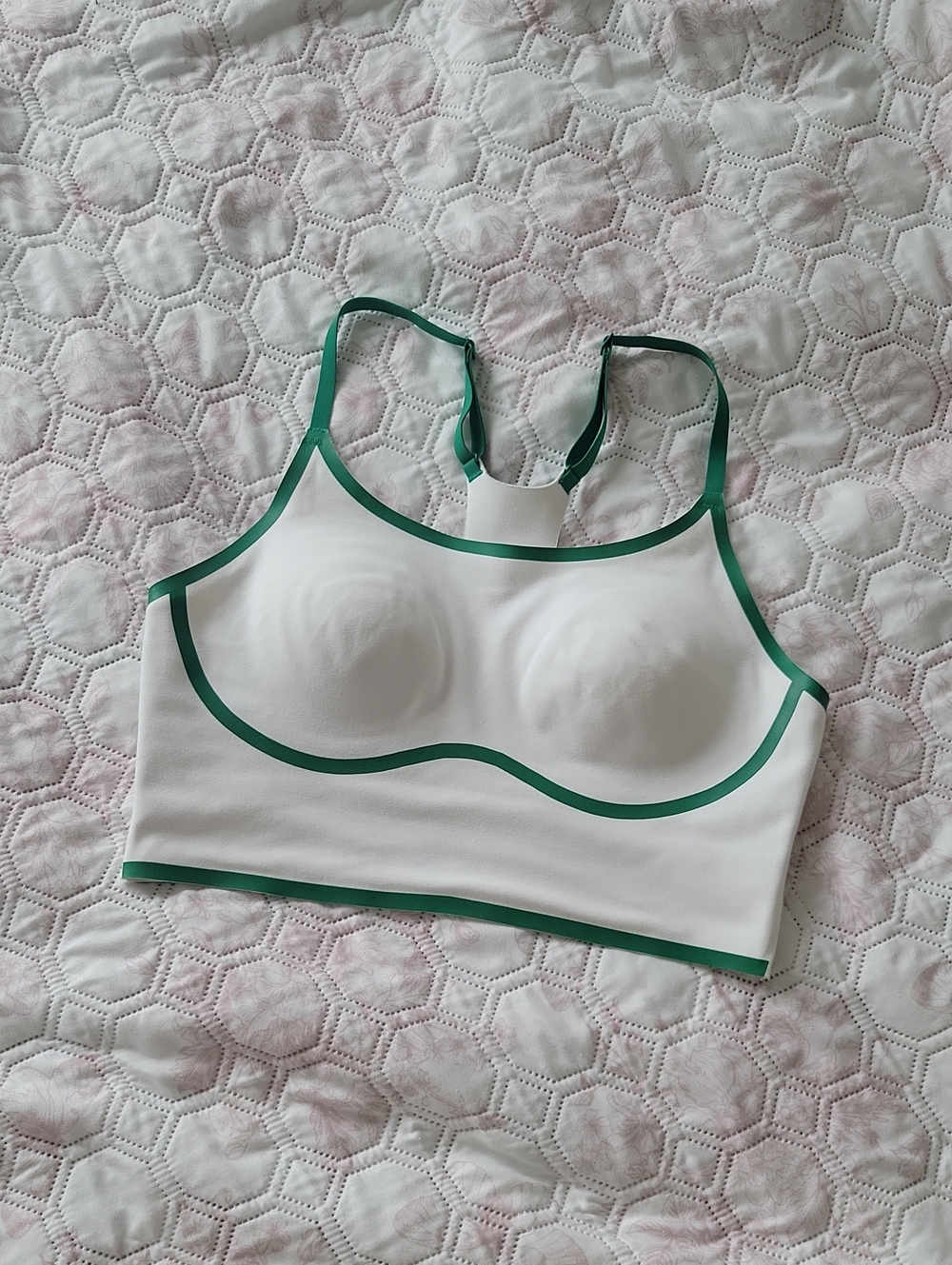 PINK Victoria's Secret White Sports Bra with Green Trim